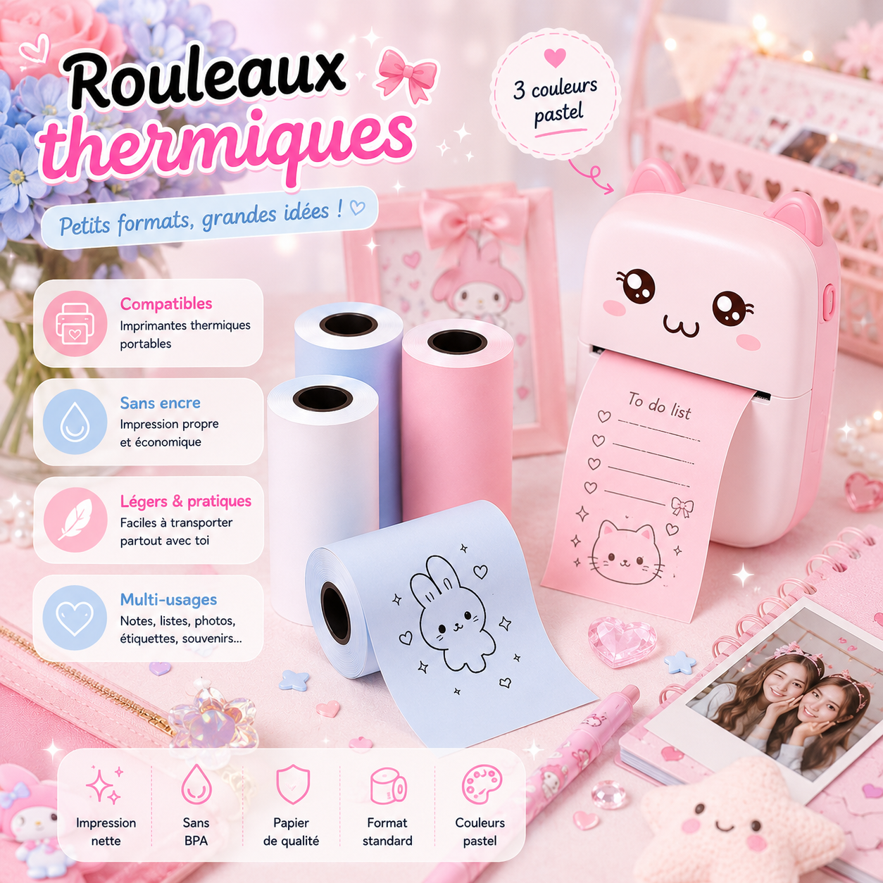 Pack Créative — 5 Rouleaux Thermiques pour Mini Imprimante E-LUMII (57mm)