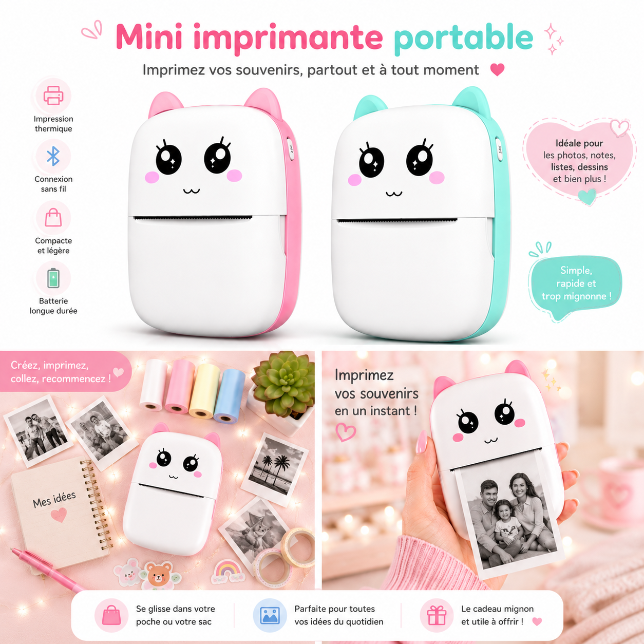 Mini Imprimante Portable Selfie E-LUMII
