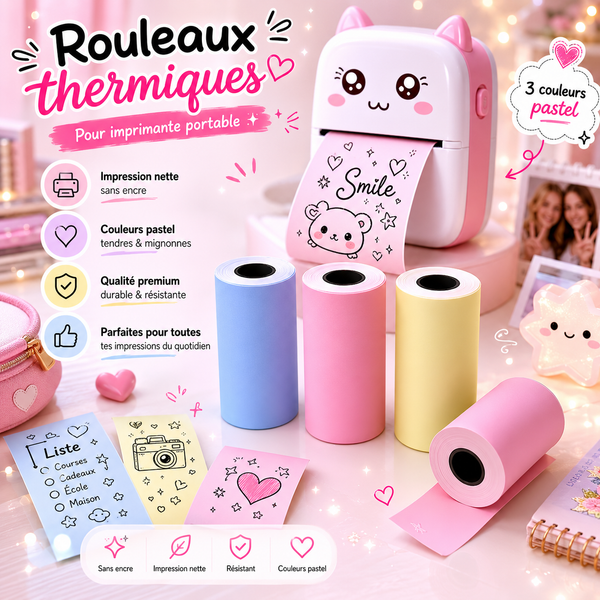Recharge Rouleaux Stickers Couleur — Papier Autocollant pour Mini Imprimante E-LUMII (57mm)